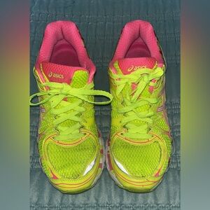 ASICS Women's Neon Green and Pink Running Shoes